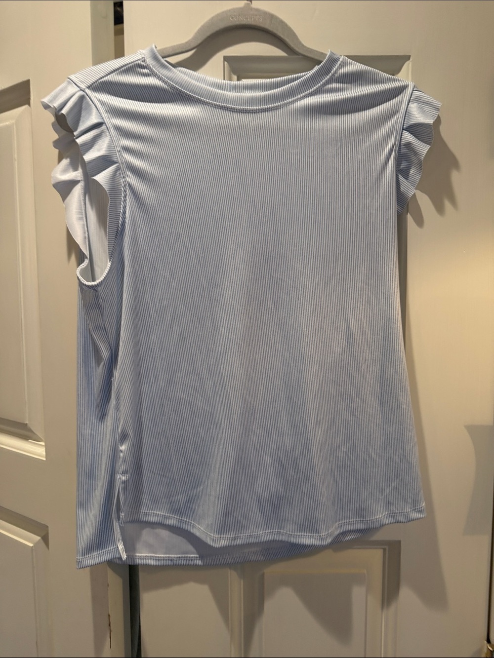 Lucky in Love Pale Blue Ruffle Cap Sleeve Tee